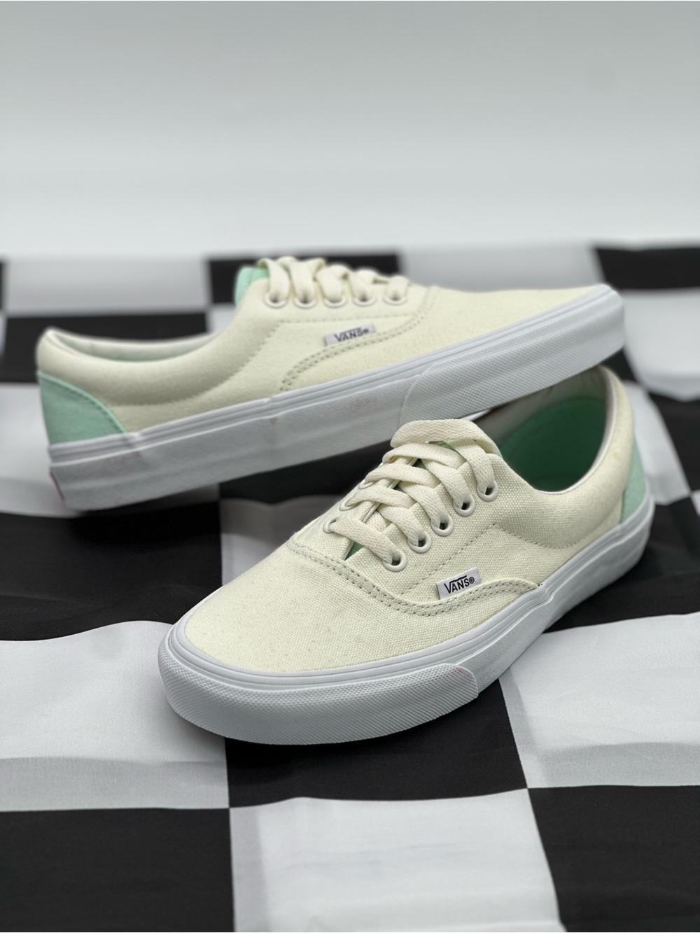 Vans Cream Canvas Sneakers with Mint Green Lining - Picture 9 of 10